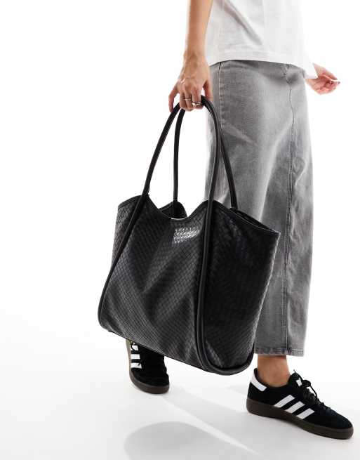 ASOS Design Gewebte Tote Bag in Schwarz mit rohrenformigen Details