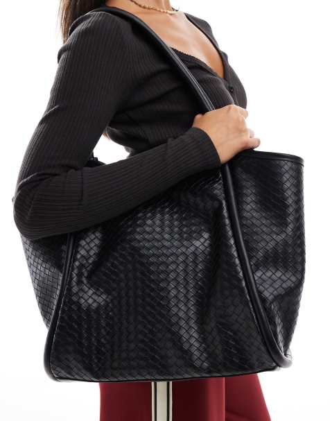 ASOS Design – Gewebte Tote Bag in Schwarz mit röhrenförmigen Details - view 1