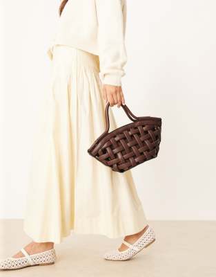 ASOS DESIGN - Gewebte Tragetasche in Schokobraun