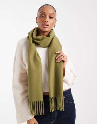 ASOS DESIGN - Gewebter Fransenschal in Olivgrün