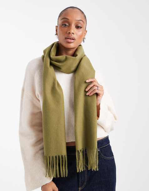 ASOS DESIGN – Gewebter Fransenschal in Olivgrün - view 1