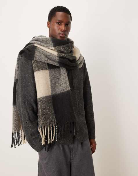 ASOS DESIGN – Gewebter Oversize-Schal in schwarz-weiß kariert - view 1