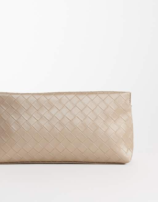 ASOS DESIGN - Geweven clutch met rits aan de bovenkant in licht metallic goud, 4 van 4