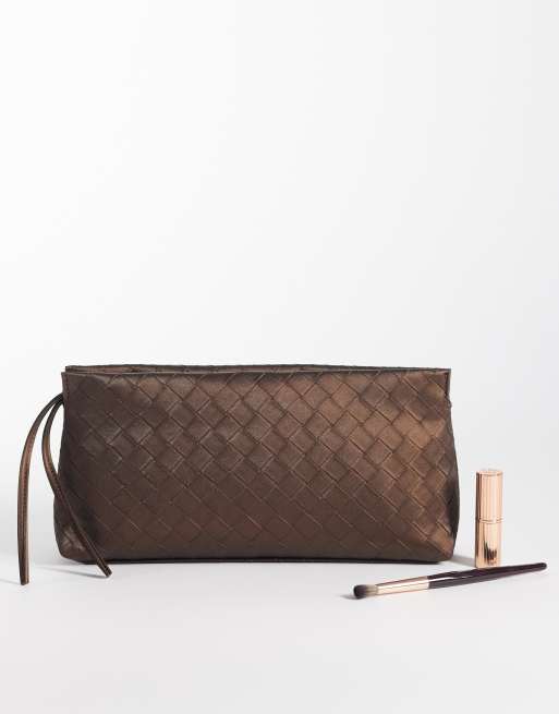 ASOS DESIGN - Geweven clutch met rits aan de bovenkant in metallic brons, 2 van 4