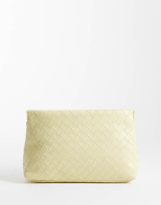 ASOS DESIGN - Geweven clutch tas met rits aan de bovenkant in lichtgeel, 4 van 5