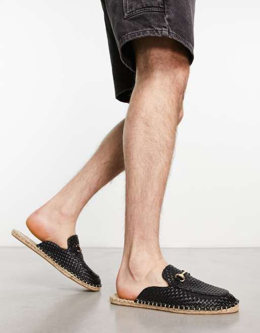 ASOS DESIGN - Geweven espadrilles met open achterkant en trens in zwart
