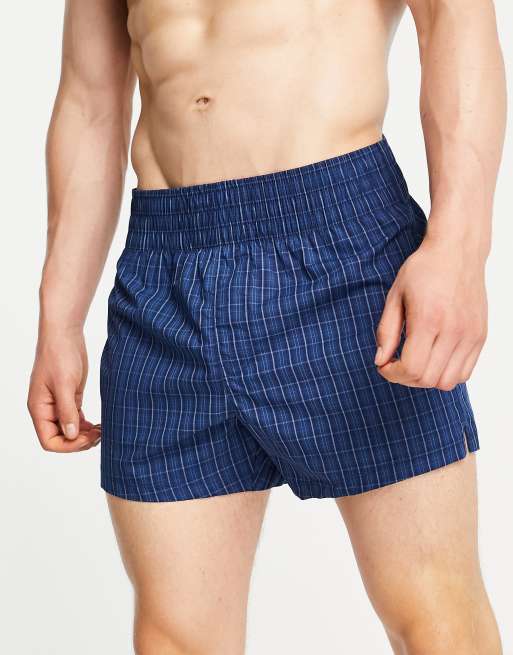 ASOS DESIGN - Geweven geruite boxershort in blauw