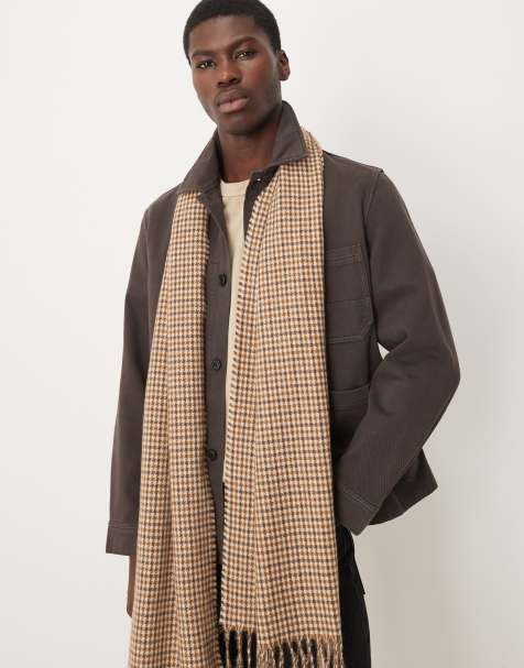 ASOS DESIGN - Geweven geruite pied-de-poule sjaal in beige - view 1