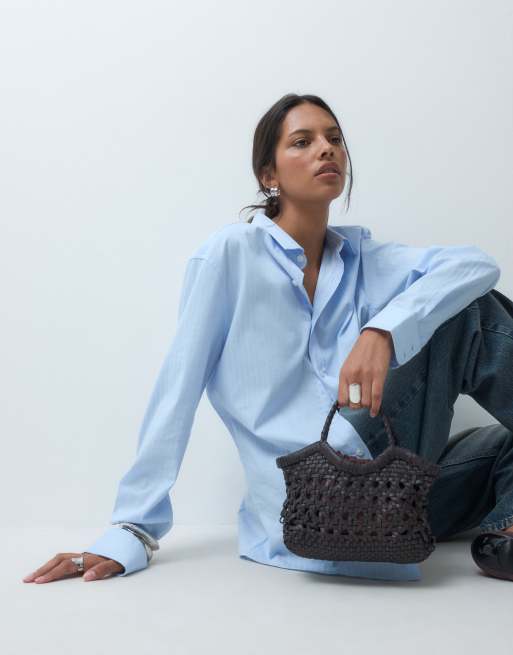 ASOS DESIGN - Geweven leren crossbody tas met handvat in chocoladebruin, 4 van 5