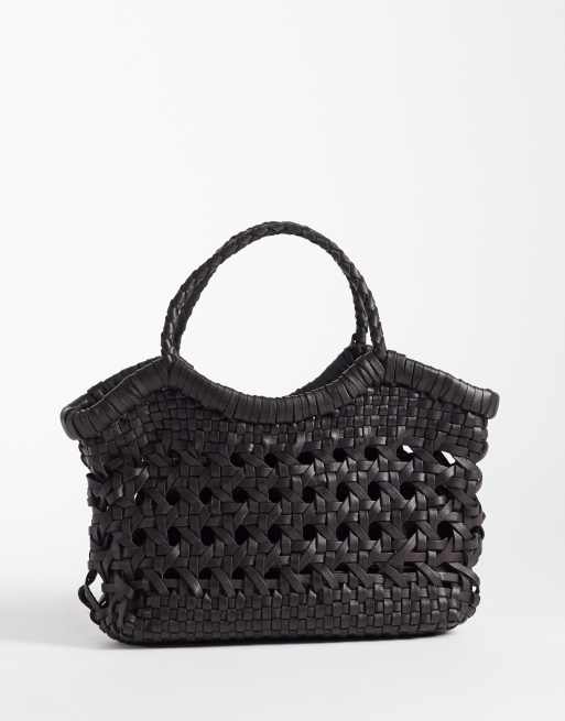 ASOS DESIGN - Geweven leren crossbody tas met handvat in chocoladebruin, 5 van 5