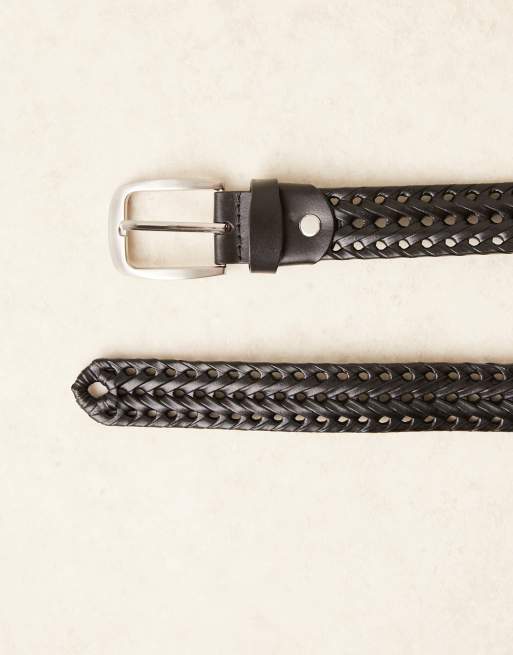 ASOS DESIGN - Geweven leren riem met zilveren gesp in zwart, 2 van 3