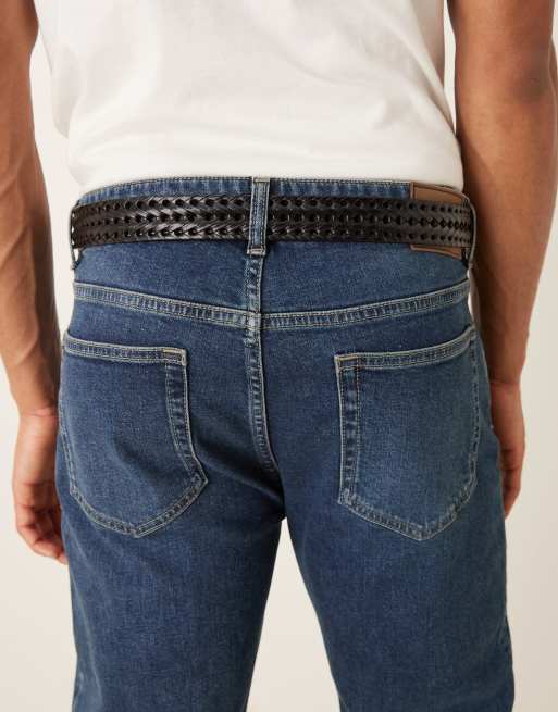 ASOS DESIGN - Geweven leren riem met zilveren gesp in zwart, 3 van 3