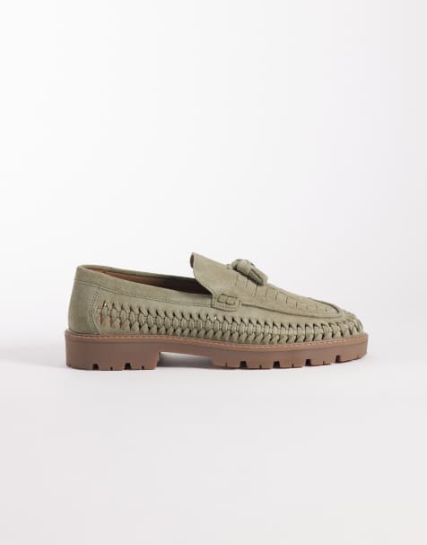 ASOS DESIGN - Geweven loafers met kwastjes en zool met profiel in kaki suède - view 1