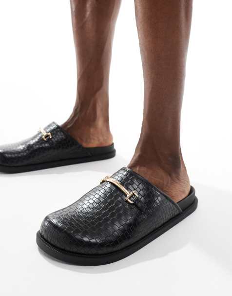 ASOS DESIGN - Geweven muiltjes in zwart met goudkleurige trens - view 1