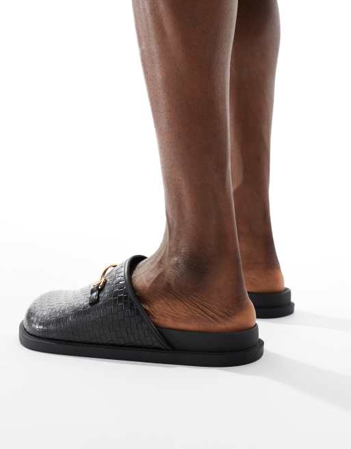 ASOS DESIGN - Geweven muiltjes in zwart met goudkleurige trens, 2 van 4