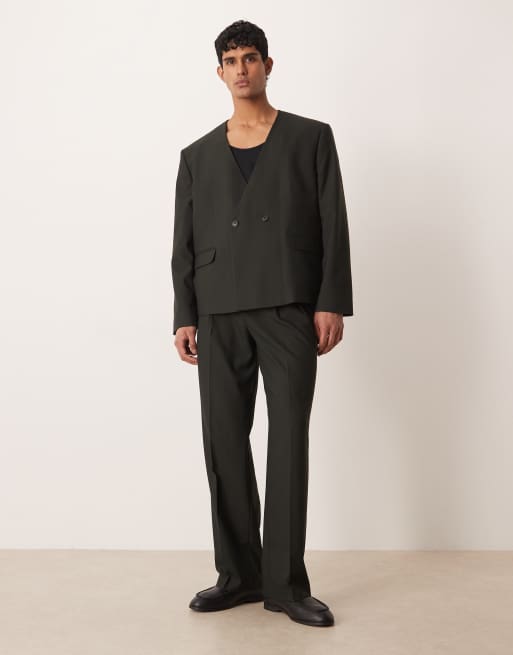 ASOS DESIGN - Recht pak met geweven strepen in stone, 2 van 3