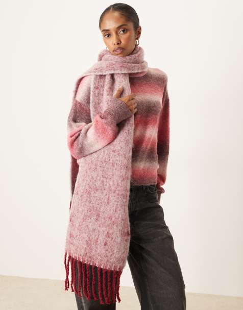 ASOS DESIGN - Geweven pluizige sjaal met kwastjes in twee tinten rood - view 1
