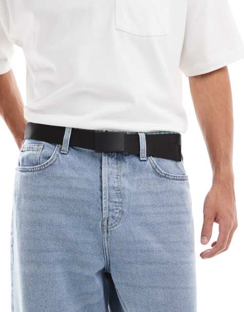 ASOS DESIGN - Geweven riem met mat zwarte gesp in zwart - view 1