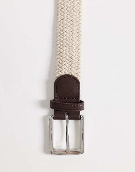 ASOS DESIGN - Geweven riem met uiteinde van imitatieleer in stone, 3 van 3
