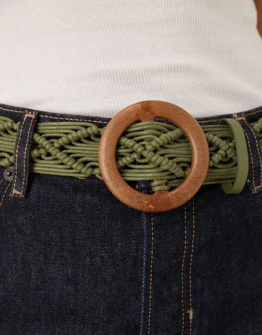 ASOS DESIGN - Geweven riem van macramé met gesp in kaki, 2 van 3