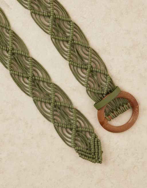 ASOS DESIGN - Geweven riem van macramé met gesp in kaki, 3 van 3