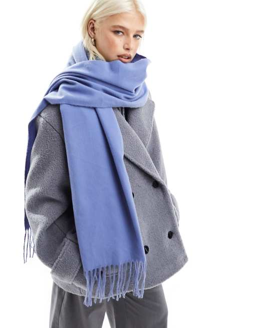 ASOS DESIGN - Geweven sjaal met kwastjes in middenblauw 