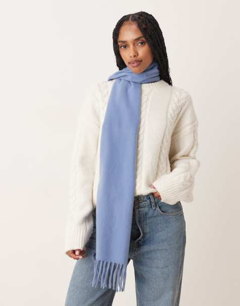 ASOS DESIGN - Geweven sjaal met kwastjes in middenblauw - view 1