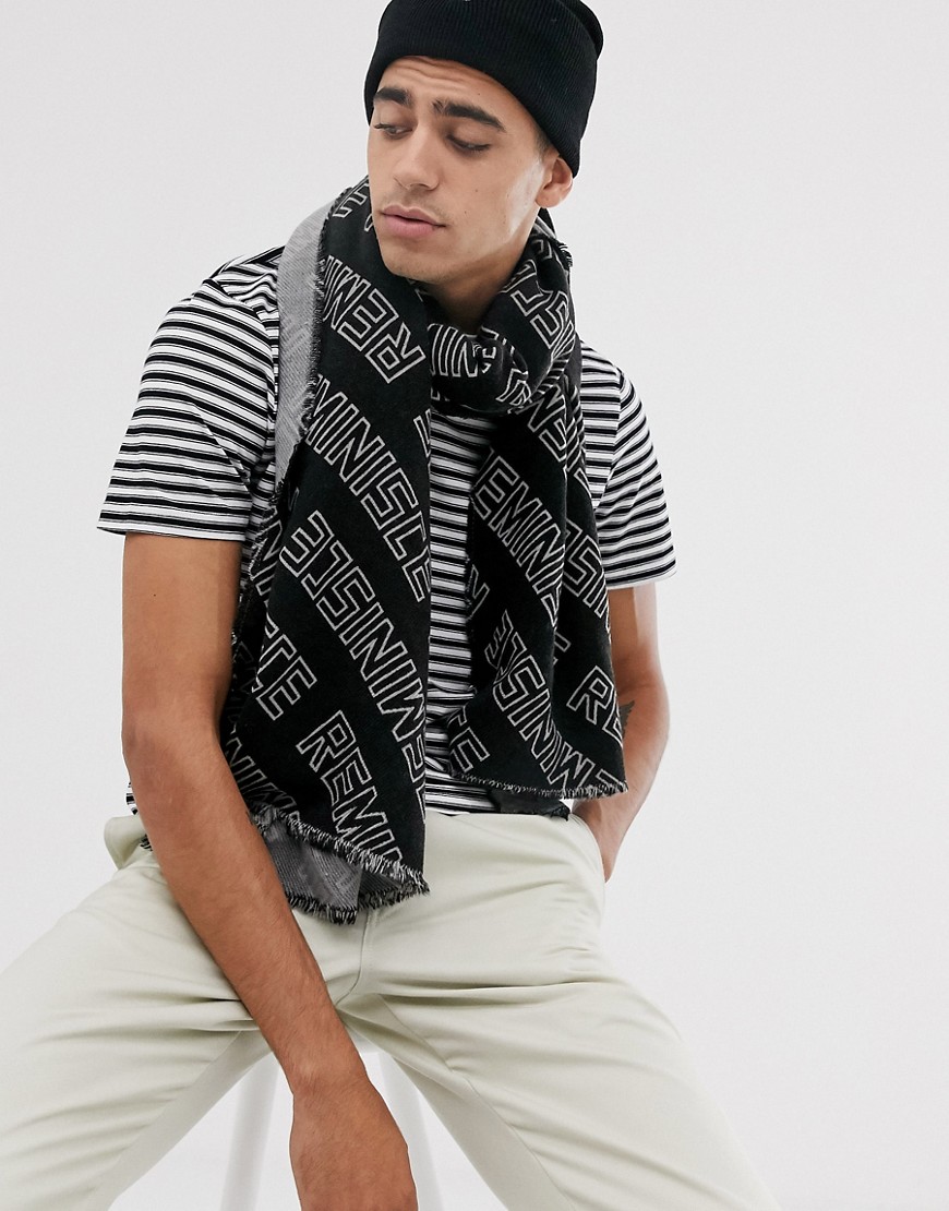 ASOS DESIGN - Geweven sjaal met print in zwart-Multi