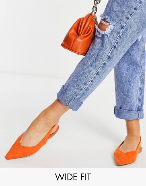 ASOS DESIGN - Geweven slingback ballerina's met brede pasvorm en bandjes in oranje