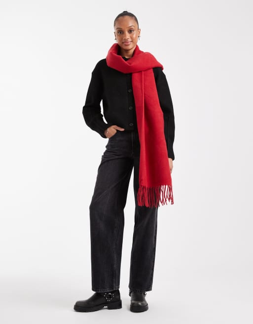ASOS DESIGN - Geweven superzachte sjaal met kwastjes in rood, 3 van 3