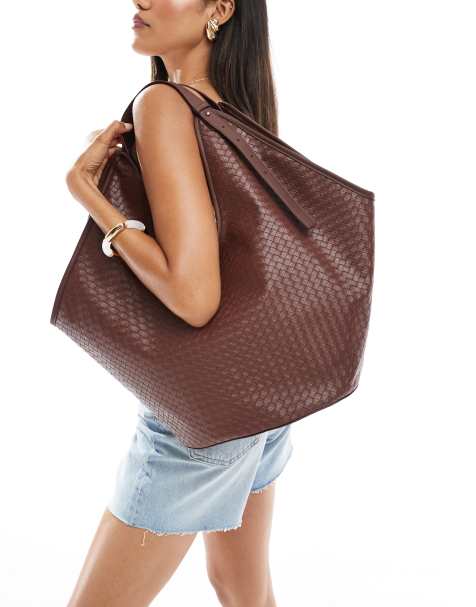 ASOS DESIGN - Geweven tote tas met handvat in donkerbruin - view 1