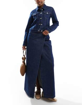 ASOS DESIGN - Gewickelter Maxi-Jeansrock in Indigoblau