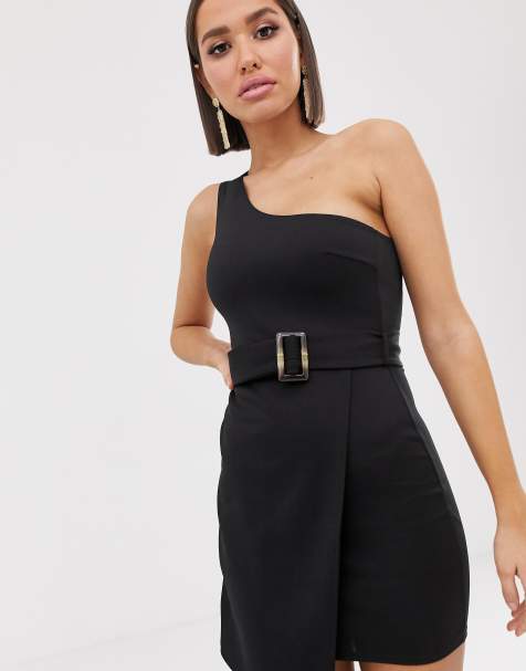 ASOS DESIGN – Gewickeltes Minikleid mit One-Shoulder-Träger und Gürtel in Schildpattoptik