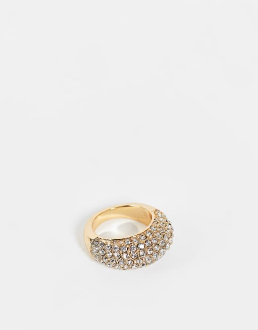ASOS DESIGN – Gewölbter Ring in Gold mit klaren Schmucksteinen