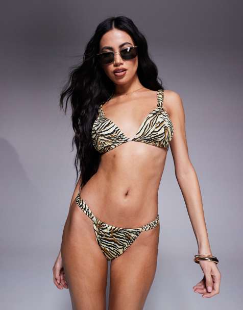 ASOS DESIGN – Gia – Djurmönstrad bikiniunderdel i tangamodell - view 1