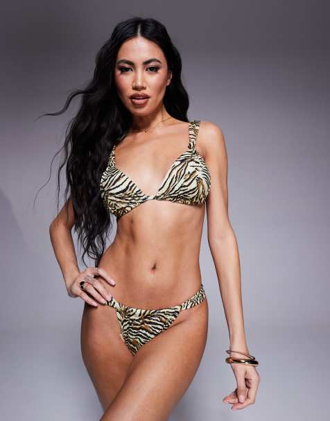 ASOS DESIGN – Gia – Góra od bikini z trójkątnymi wysokimi miseczkami w zwierzęcy wzór - view 1