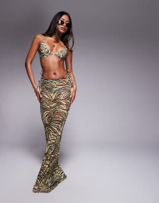 ASOS DESIGN - Gia - Strandrock aus Netzstoff mit Animalprint-Bunt