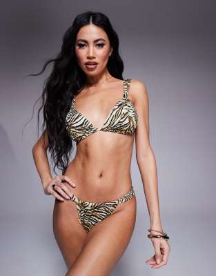 ASOS DESIGN - Gia - Triangel-Bikinioberteil mit Animal-Print und hohem Trägeransatz-Bunt