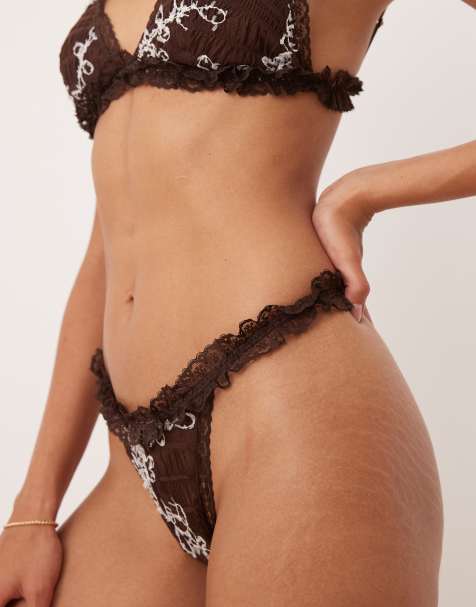 ASOS DESIGN Gia vintage ruffle lingerie in chocolate - view 1