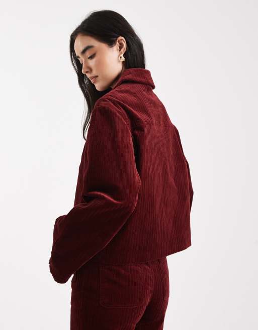ASOS DESIGN - Giacca a coste bordeaux in coordinato, 3 di 4