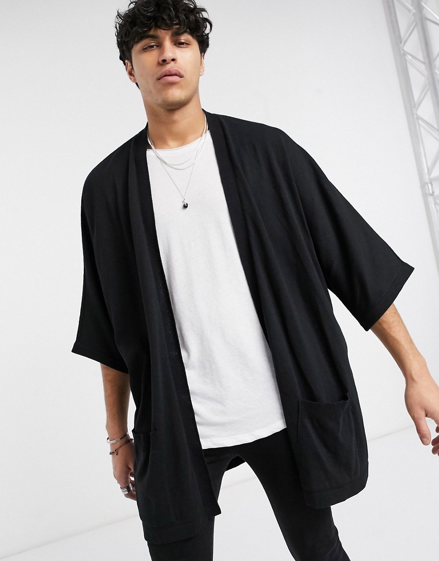 ASOS DESIGN - Giacca a kimono in maglia molto lunga nera-Nero