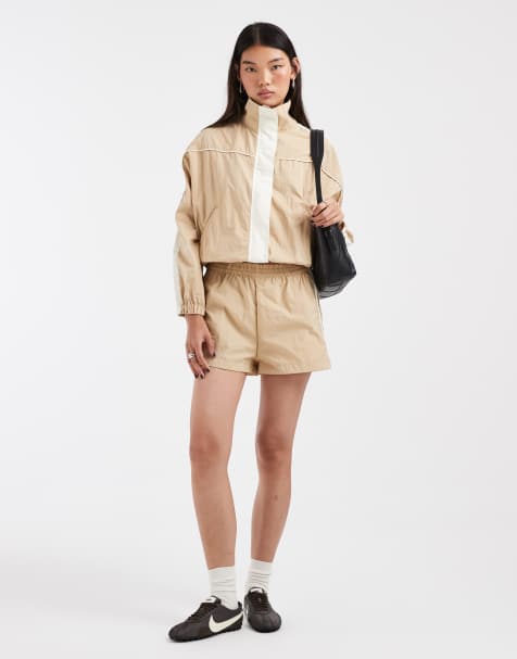 ASOS DESIGN - Giacca a vento beige con collo a imbuto in coordinato - view 1