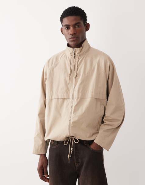 ASOS DESIGN - Giacca a vento con collo a imbuto in cotone color pietra - view 1