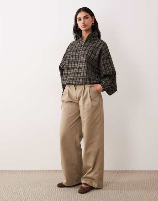 ASOS DESIGN - Giacca a vento spazzolata marrone a quadri con zip corta, 2 di 4