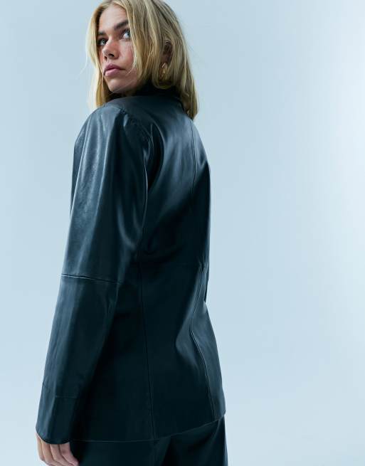 ASOS DESIGN - Giacca aderente in vera pelle premium nera in coordinato, 5 di 5