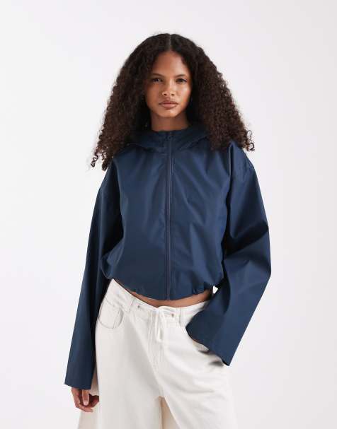 ASOS DESIGN giacca antipioggia corta gommata con cappuccio navy - view 1