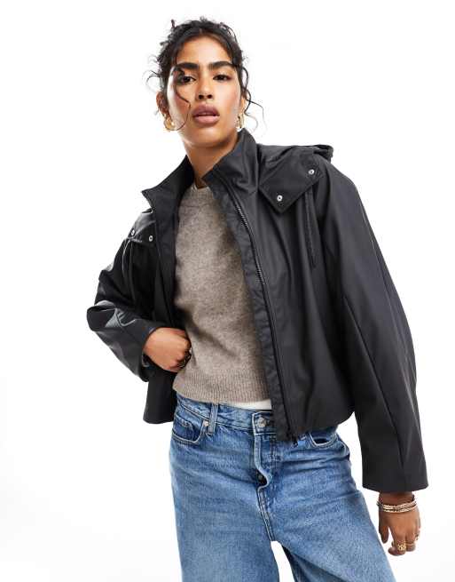 ASOS DESIGN - Giacca antipioggia gommata nera con tasche