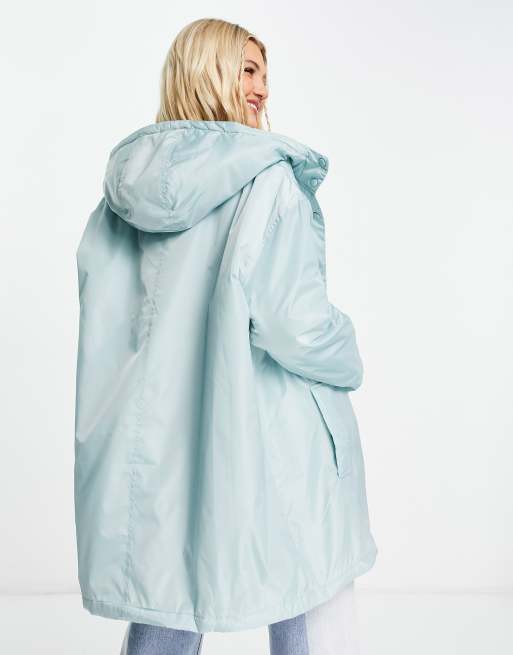 ASOS DESIGN - Giacca antipioggia imbottita azzurro chiaro con bottoni e cappuccio - MBLUE, 2 di 4
