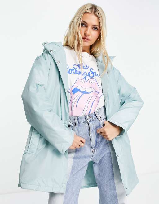 ASOS DESIGN - Giacca antipioggia imbottita azzurro chiaro con bottoni e cappuccio - MBLUE, 4 di 4