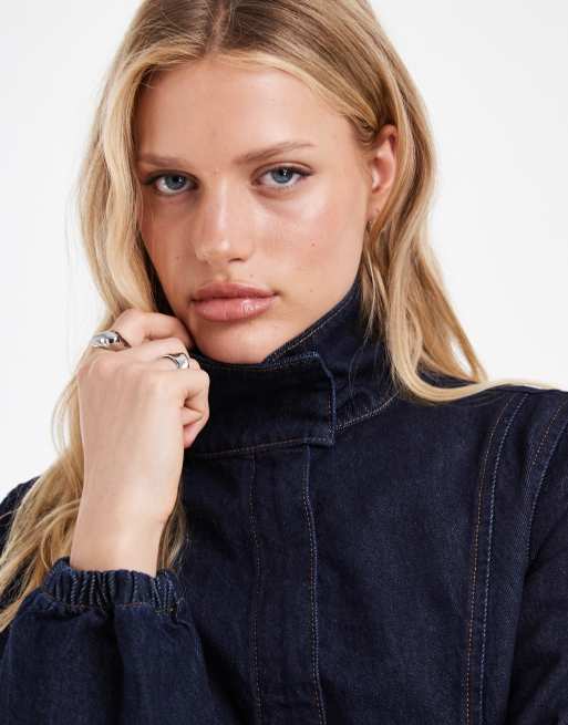 ASOS DESIGN - Giacca attillata in denim indaco con collo a imbuto, 3 di 4